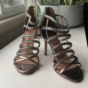 BCBG Silver Strappy Rhinestone Heels